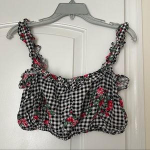 Forever 21 Floral Checkered Crop Top